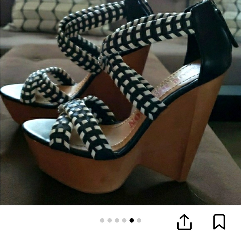 True Religion Black and Tan Platform Heels